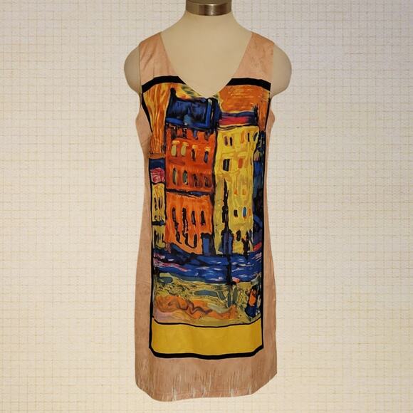 Impressionist Art Print Sheath Dress Sweet Miss Medium Venice Scene Silky - Picture 1 of 8